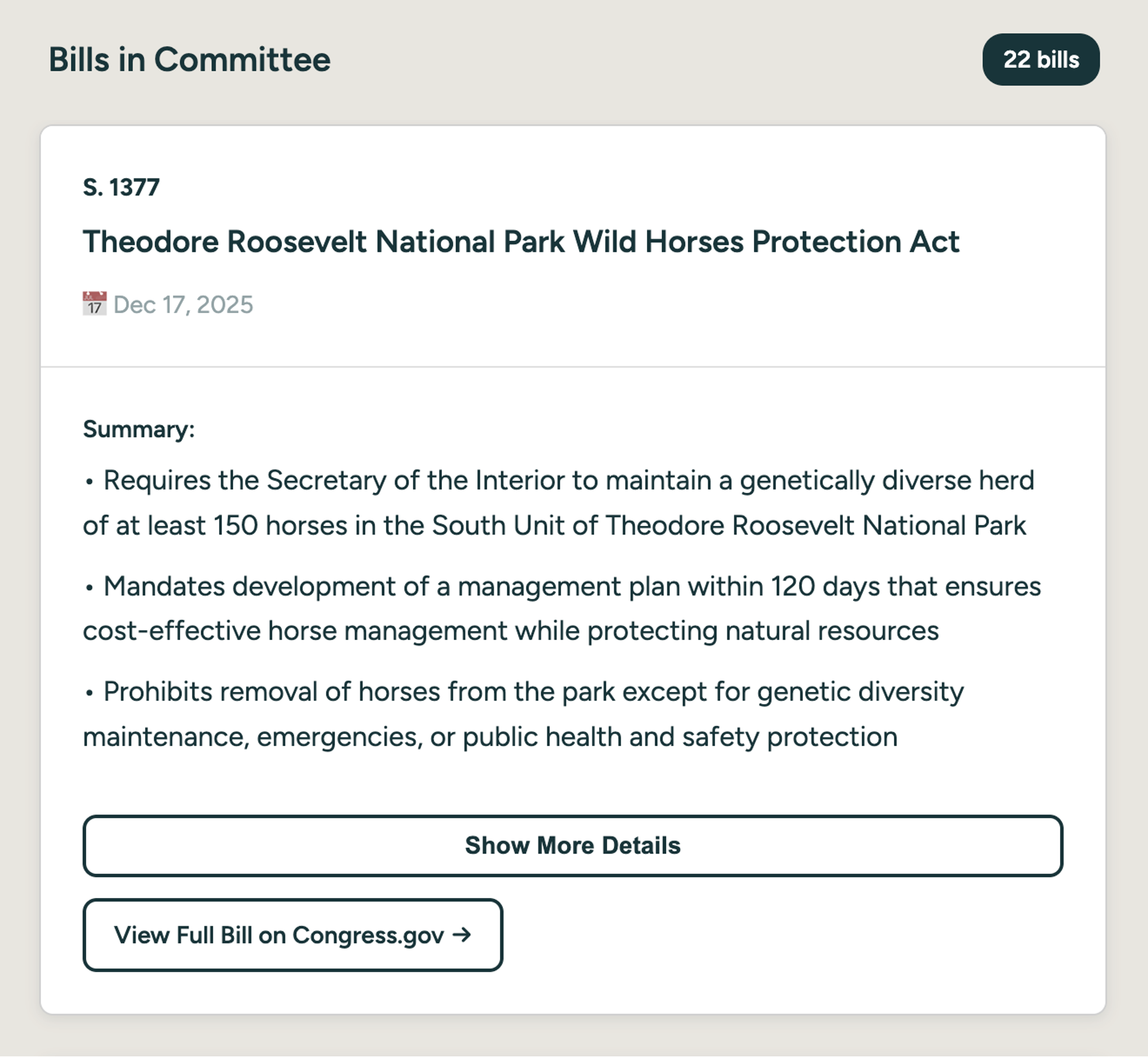 Legislative Transparency Platform screenshot showing AI-generated bill summary